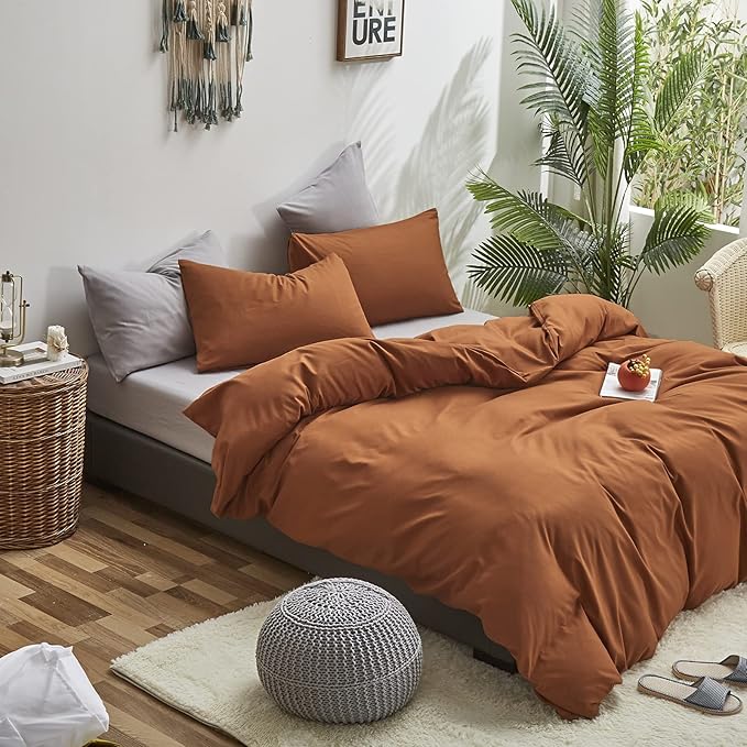Luxlovery Pumpkin Color Comforter Set Queen Rust Comforter Bedding Set Full Burnt Orange Caramel Soft Blanket Quilts Pumpkin Brown Terracotta Comforter with 2 Pillowcases