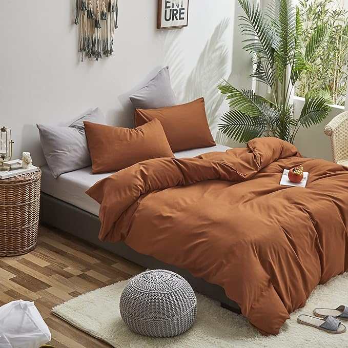 Luxlovery King Pumpkin Color Comforter Set Rust Bedding Set Burnt Orange Soft Breathable Blanket Quilts Soft Breathable Terracotta Cinnamon Bedding Comforter Set with 2 Pillowcases