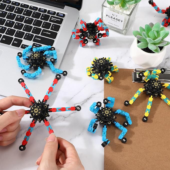 40 Pack Funny Sensory Fidget Toy Transformable Chain Robot Finger Toy DIY Deformation Robot Mechanical Spinners Stress Relief Autistic Gifts for Adult Teen Prize Stuffer Party Favor (Luminous)