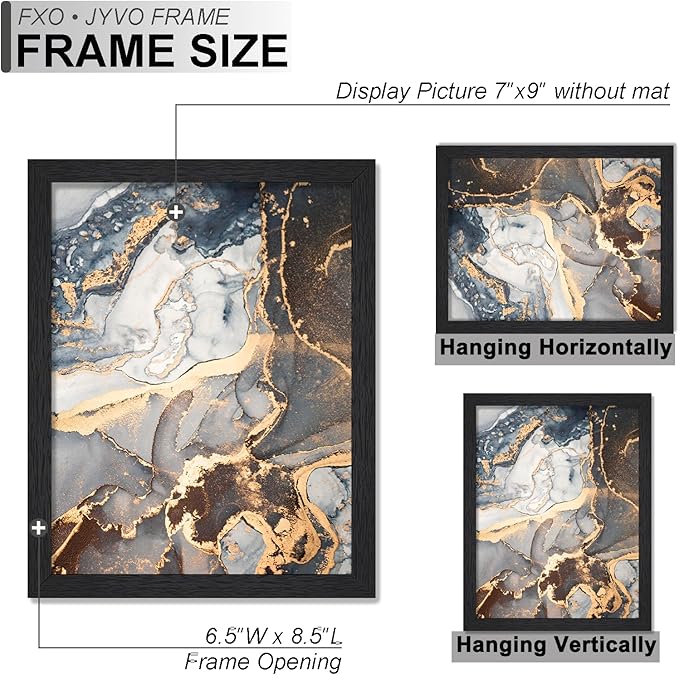 Engineered Wood 7x9 Picture Frame Set of 3, Black Frame for 7 x 9 Inch Picture Poster Photo, Light Weight 7 by 9 Frame with Wood-grain for Wall - 3 Pack/Black/7"x9"