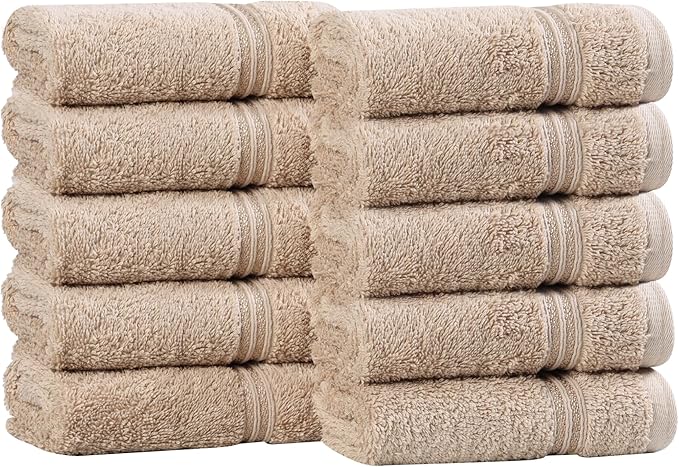 Superior Egyptian Cotton 10-Piece Face Towel Set , Small Towels For Facial, Spa, Quick Dry, Absorbent Towels, Bathroom Accessories, Guest Bath, Home Essentials, Washcloth, Airbnb, Taupe
