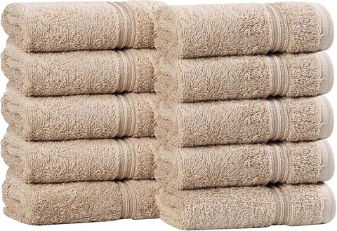 Superior Egyptian Cotton 10-Piece Face Towel Set , Small Towels For Facial, Spa, Quick Dry, Absorbent Towels, Bathroom Accessories, Guest Bath, Home Essentials, Washcloth, Airbnb, Taupe