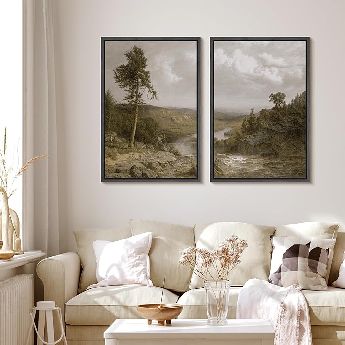 MUDECOR Framed Canvas Print Wall Art Lone Pine Overlooking The Valley Classic Nature Scenery Nature Wilderness Illustrations Realism Decorative for Living Room, Bedroom, Office - 24"x36"x2 Black