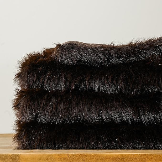 BATTILO HOME Luxury Brown Faux Fur Throw Blanket, Large Soft Warm Cozy Fuzzy Fluffy Fur Blankets and Throws for Bed, Home Decor, King Size Fur Blanket with Long Pile, 60"x80"