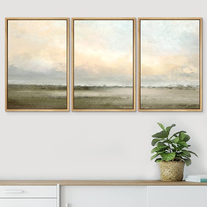 SIGNWIN Framed Canvas Print Wall Art Set Minimal Pastel Sunset Desert Landscape Nature Abstract Illustrations Modern Art Decorative Nordic for Living Room, Bedroom, Office - 24"x36"x3 Natural