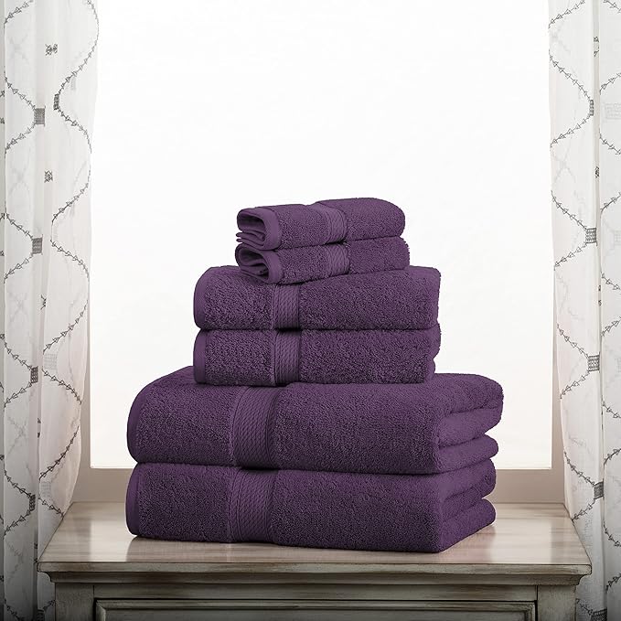 BLUENILEMILLS Premium Towel Collection, Egyptian Cotton Towels for Shower and Bathroom Assorted 6-Piece Towel Set, 30" x 55", 20" x 30", 13" x 13", Plum by Blue Nile Mills