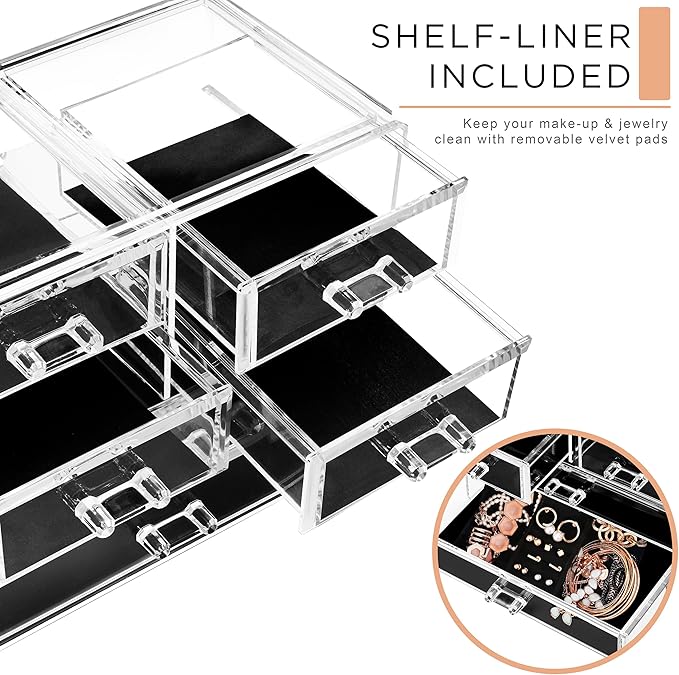 Sorbus Clear Makeup Organizer Display - Stylish Organization and Storage Case for Cosmetics, Jewelry & Hair Accessories - Space Saving Makeup Organizer for Vanity & Bathroom (2 Large, 4 Small Drawers)