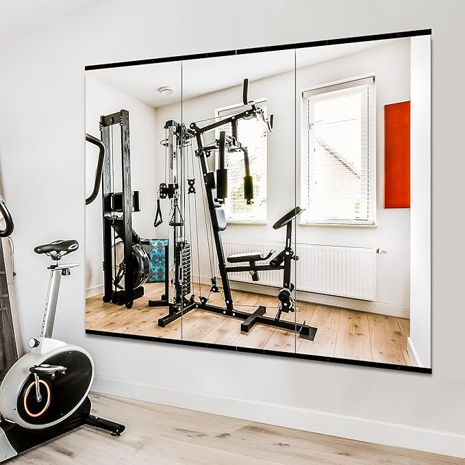 Home Gym Mirror for Wall,Mirror Full Length,48x24x3PCS,Glass Frameless Body Large Mirror for Home Gym,Workout,Bedroom,Garage(Black)