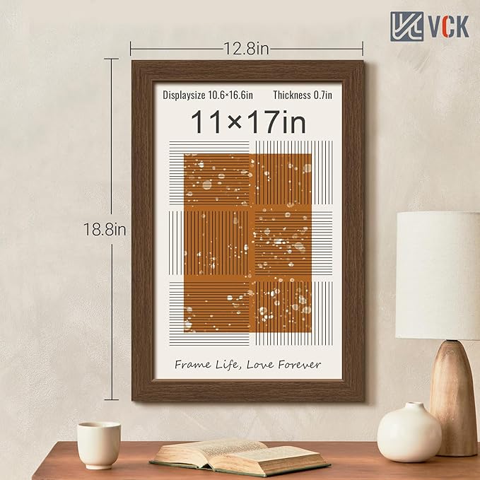 VCK 11x17 Picture Frame 5 Pack, Brown Wood Poster Frame with Exclusive Wood Grain, Wall Hanging