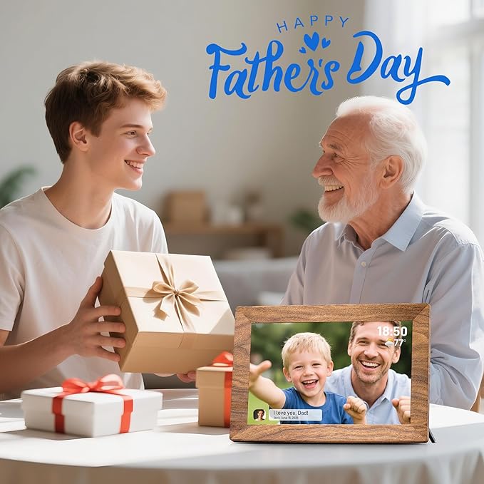 Frameo 10.1" Digital Picture Frame, Smart WiFi Digital Photo Frame with 1280x800 HD IPS Touch Screen 32GB Memory Auto-Rotate Wall Mounted, Share Photos/Videos from Phone Anywhere(Brown Wood)