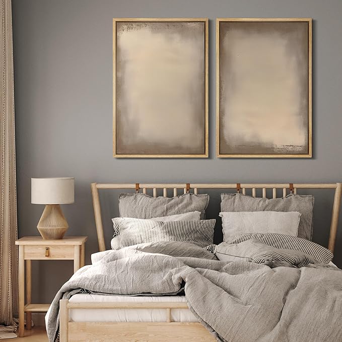 MUDECOR Framed Canvas Print Wall Art Neutral Minimalist Modern Abstract in Beige and Taupe Illustrations Modern Art Decorative Bohemian Colorful for Living Room, Bedroom, Office - 24"x36"x2 Natural