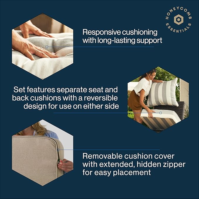 Honeycomb Outdoor Essentials Deep Seat, 24 x 24, Hampton Texture Neutral Chair Cushion for Patio Furniture