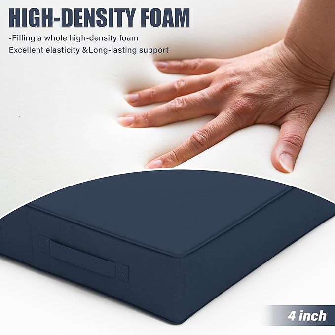 Patio Chair Cushions 19 X 19 X 4 Inch Waterproof Outdoor Seat Cushions for Patio Furniture, Outdoor Sofa Couch Pads with Ties & Handle, Set of 2, Navy Blue