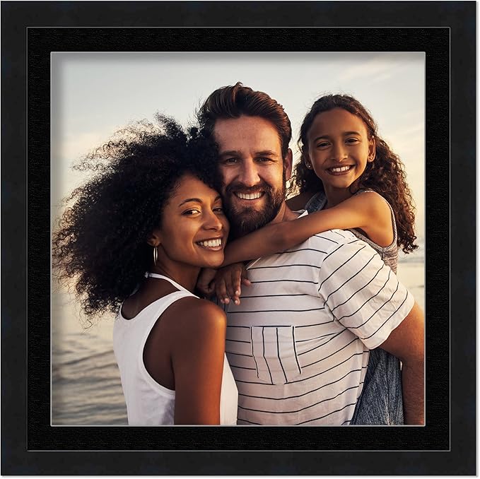 10x10 Frame with Mat - Black 13x13 Frame Wood Made to Display Print or Poster Measuring 10 x 10 Inches with Black Photo Mat