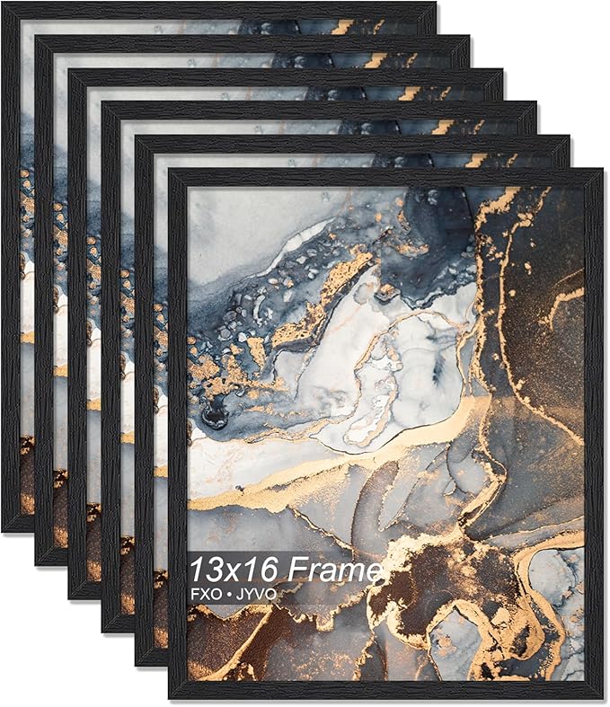 Engineered Wood 13x16 Picture Frame Set of 6, Black Frame for 13 x 16 Inch Picture Poster Photo, Light Weight 13 by 16 Frame with Wood-grain for Wall - 6 Pack/Black/13 x16