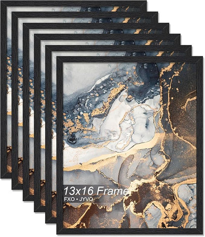 Engineered Wood 13x16 Picture Frame Set of 6, Black Frame for 13 x 16 Inch Picture Poster Photo, Light Weight 13 by 16 Frame with Wood-grain for Wall - 6 Pack/Black/13 x16