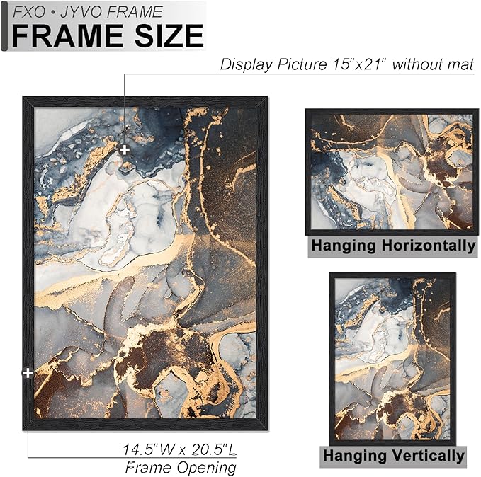 Engineered Wood 15x21 Picture Frame Set of 3, Black Frame for 15 x 21 Inch Picture Poster Photo, Light Weight 15 by 21 Frame with Wood-grain for Wall - 3 Pack/Black/15 x21