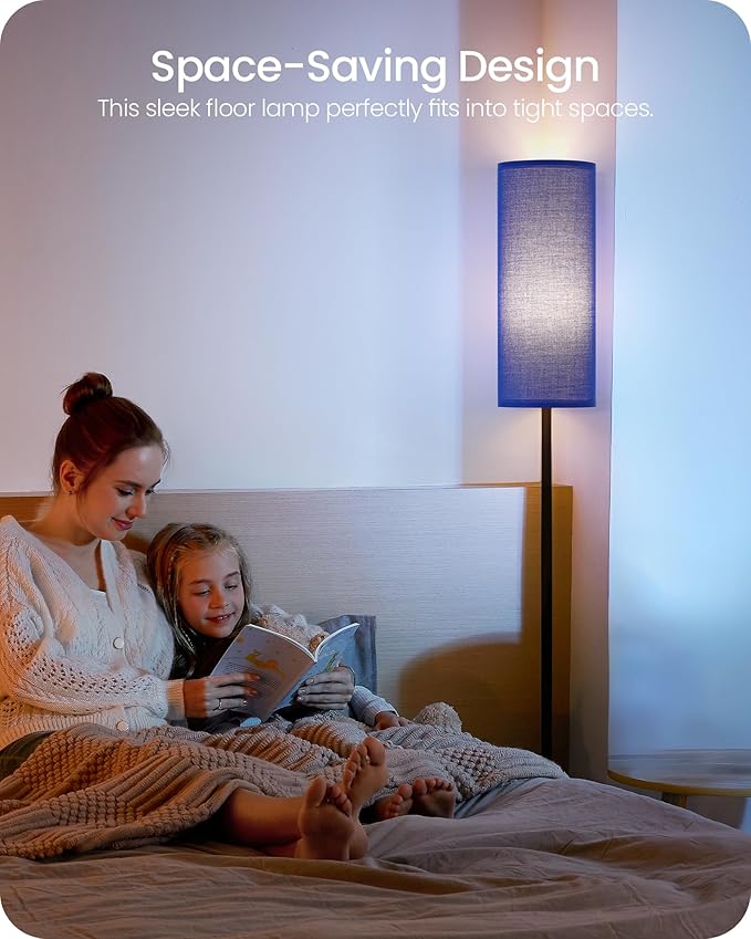 Dimmable Blue Floor Lamp for Living Room with Remote and Foot Switch, Corner Floor Lamp for Bedroom, 66" Standing Tall Lamp, 10W 900LM Bulb Included, 3000K-6500K, Linen Shade, FCC Listed U06LD05W1