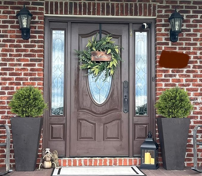 24" Cedar Topiary Trees Artificial Outdoor Set of 2, UV Resistant Fake Potted Plants, 2ft Tall Faux Bushes and Shrubs for Front Porch Patio Planter Outside Decor