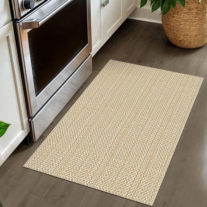 IOHOUZE Small Area Rug 2x3 Washable Woven Rugs for Entryway Non Slip Rubber Backed Front Door Rugs Indoor Doormat Throw Rug Floor Carpet for Entrance Kitchen, Warm Beige/Orange/Apricot