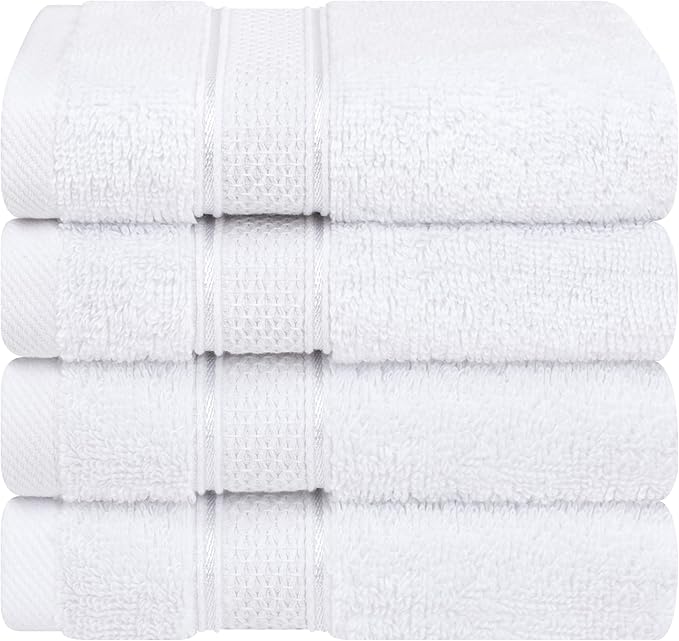 American Soft Linen Salem Washcloth Sets, 4 Piece Luxury 600 GSM 100% Cotton Washcloths for Bathroom, 13x13 inches Washrags Premium Quality Hand Face Towels, White