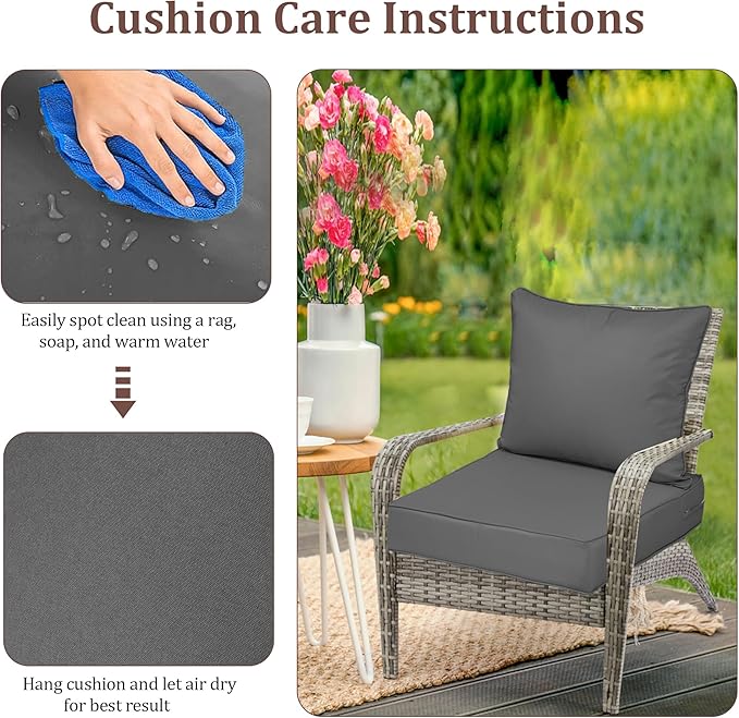 Waterproof Outdoor Chair Cushion Set of 4, 24x24x5 IN Deep Seat Patio Cushions with Fade Resistant Removable Cover,Outdoor Cushions for Patio Furniture with Ties&Handle for Chair Sofa Couch,Dark Gray