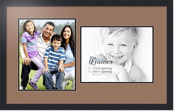 ArtToFrames Collage Photo Frame Double Mat with 2 - 11x14 Openings and Satin Black Frame