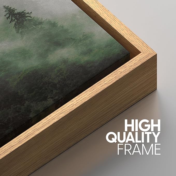 SIGNWIN Framed Canvas Print Wall Art Woodland Nursery Decor Set Fog & Mist Over Green Pine Tree Forest Nature Wilderness Modern Art Chic Landscape for Living Room, Bedroom, Office - 16"x24"x3 Natural