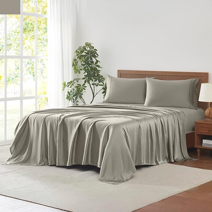 Modern Threads 100% Tencel Lyocell 4-Piece Sheet Set, 400 Thread Count Luxury Bedding, Taupe, Queen
