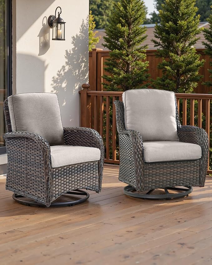 22x25/22x24 Outdoor Replacement Cushions - 1 Set High Back Deep Seat Patio Furniture Cushion for Wicker Dining Swivel Rocking Chairs Rattan Loveseat Couch Sectional Sofa - Beige/Classic