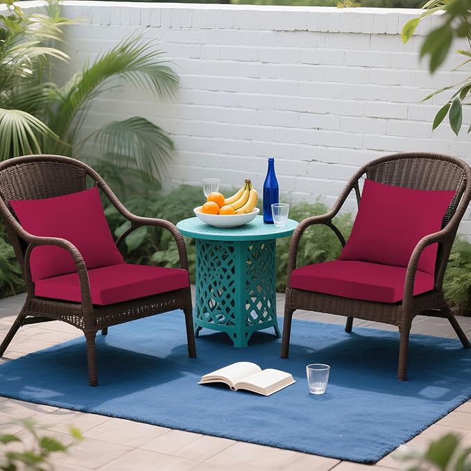 Outdoor Seat Cushion Set 19 x 19 In, Water-Resistant & Fade-Resistan, Patio Furniture Cushions with Removable Cover Deep Seat & Back Cushion with Handle and Adjustable Straps for Chair Sofa,2PC