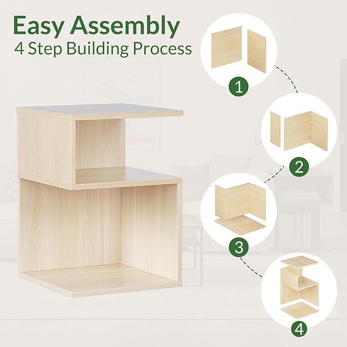 Tokyo S Minimalist 3 Tier End Table - Minimalist 3-Tier Wood Nightstand for Small Spaces with Open Storage - Japanese-Inspired Bedside Table for Bedroom (Natural)
