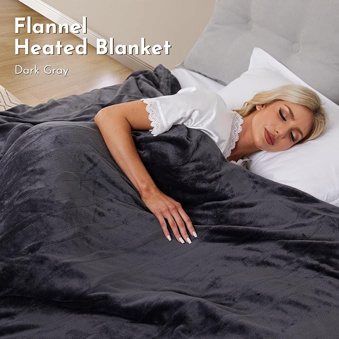 Electric Blanket Heated 72"x84" Full Size Flannel Heated Blanket with 4 Heating Levels & 10 Hours Auto Off, Machine Washable - Dark Grey