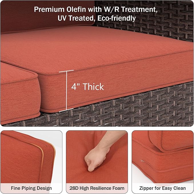 Outdoor Chair Cushions 23" x 24" x 4", Patio Deep Seat Replacement Cushions Set with Zippered Removable Cover, Weather-Resistant Olefin Fabric for Garden Chair Sofa Couch, Red