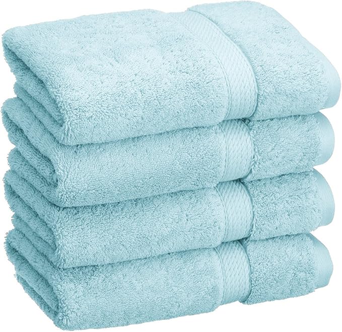 BLUENILEMILLS BNM Egyptian Cotton 4-Piece Towel Set, Includes 4 Hand Towels, Attached Loop for Easy Hanging and Storage, Hotel Quality, Perfect for Bathroom, Gym, Shower Space, or Spa, Sea Foam