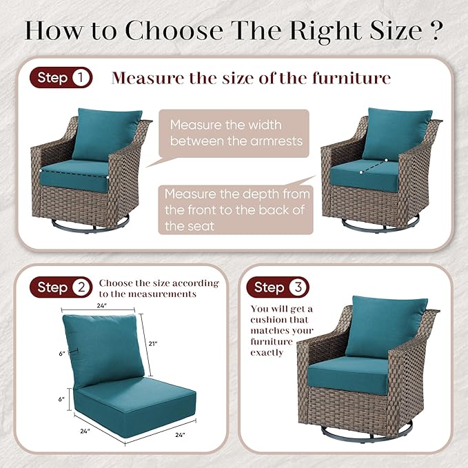Outdoor Seat Cushion Set-24 x 24 x 6 Inch Outdoor Chair Cushions Set of 2 with Water Resistant & Removable Cover Outdoor Cushions for Patio Furniture Chair Sofa Couch-Peacock Blue