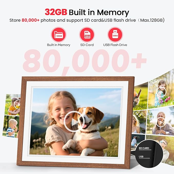 15 Inch Large Digital Picture Frame, Frameo Digital Frame WiFi with 4:3 HD IPS Touch Screen 32GB Storage, Support Tabletop&Wall Mounted, Share Photos/Videos Instantly from Anywhere, Gifts for Mom