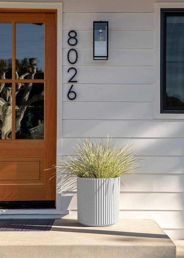 Veradek Demi Series Round Planter for Porch, Patio, Backyard | Durable Plastic-Concrete Material | Modern Décor for Tall Plants, Flowers
