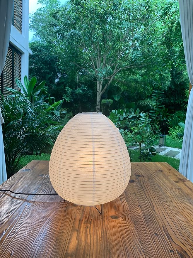 11.4inch Egg-shaped Table Lamp,Chinese Paper Lantern, Bedside Paper Lamp,Festival Decoration Lamp (White)