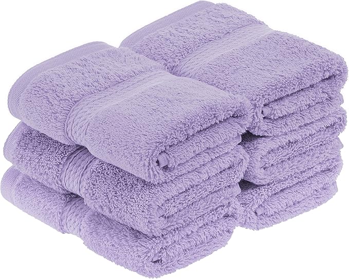 BLUENILEMILLS BNM Egyptian Cotton 6-Piece Towel Set, Includes 6 Face Towels, Attached Loop for Easy Hanging and Storage, Hotel Quality, Perfect for Bathroom, Gym, Shower Space, or Spa, Purple