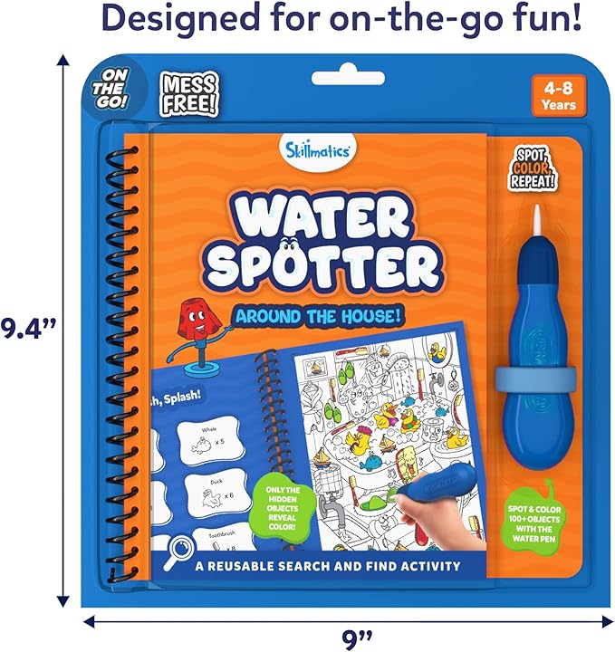 Skillmatics Reusable Search & Find Book - Water Spotter, Mess-Free, Fun Learning Activity, Travel Toy, Gifts for Boys & Girls Ages 4, 5, 6, 7, 8