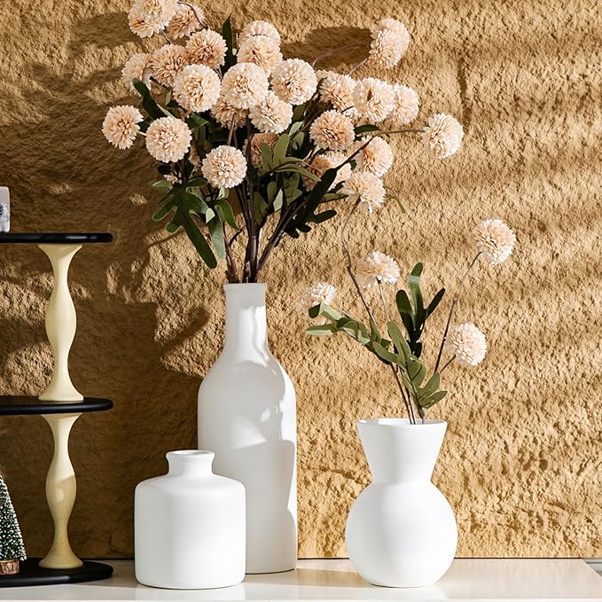 Ceramic Flower Vase Without Dried Fake Flowers, Centerpiece vases for Table, Modern Vases for Home Decor- 3 Pcs