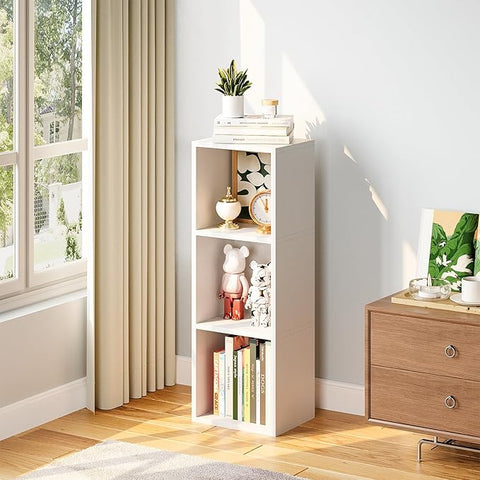 Narrow Bookshelf, 35.8" H Floor Standing Bookcase, Open Bookshelves Storage Organizer Display Shelves, Modern Corner Bookshelf Storage Cabinet for Living Room, White