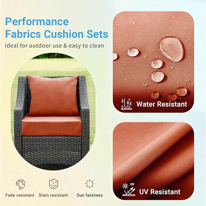 Outdoor Cushions for Patio Furniture,Outdoor Seat Cushion Set 24 x 24 x 5.75 Inch,Waterproof & Fade Resistant Outdoor Chair Cushions,Deep Patio Chair Cushion with Removable Cover,Spice