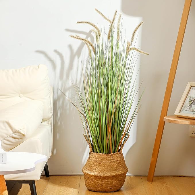 Jexine 2 Pieces Faux Plants Outdoor 4 ft Tall Artificial Grass Plant Potted Artificial Setaria Grass Faux Greenery Floor Plants for Housewarming Gift House Garden Bathroom Lobby Outdoor (Green)