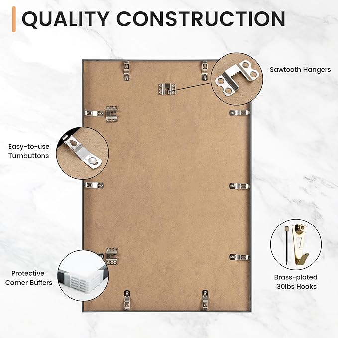 16x24 inch Metal Poster Frame - 16 x 24 Thin Aluminum Picture Frames Matted for 12x18 Photos, Artworks, Prints, Puzzle - High Definition Plexiglass - Vertical and Horizontal Display - Wall Hook Hanging Hardware Included - Black, 4 Pack