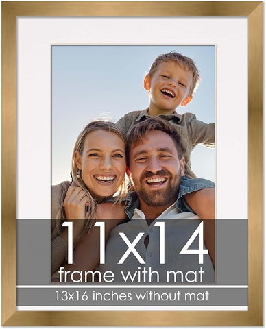 11x14 Frame with Mat - Bronze 13x16 Frame Wood Made to Display Print or Poster Measuring 11 x 14 Inches with White Photo Mat