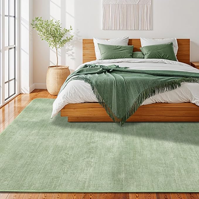 Washable Rug 6x9 Area Rugs for Living Room - Stain Resistant Non-Slip Backing Boho Rug for Bedroom,Durable & Ultra-Thin Vintage Large Area Rug(6x9,Green)