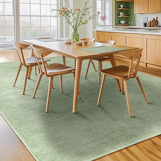 Washable Rug 9x12 Area Rugs for Living Room - Stain Resistant Non-Slip Backing Boho Rug for Bedroom,Durable & Ultra-Thin Vintage Large Area Rug(9x12,Green)