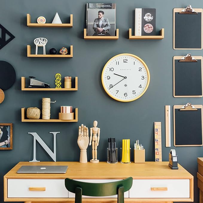 NEWGATE® Number Three Echo Wall Clock | Modern Round Clock | 14.5 inch | Yellow | Easy to Read Numbers | Ideal for Kitchen, Living Room or Office